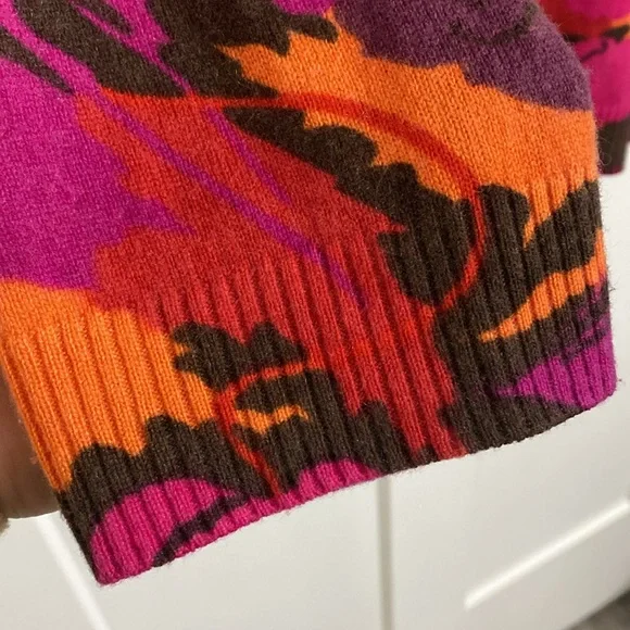 Talbots 100% Cashmere Multicolor Floral 3/4 Sleeve Cardigan Sweater. Women’s L - Picture 5 of 9